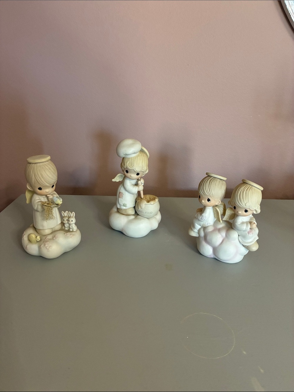 Precious Moments Cream and Soft Pink Angel Figurine Quartet